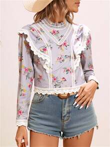 Women's Long Sleeve Florida Blouse / With Ruffle / Group Details / Yi1277 - 淡紫色 - 查看 1