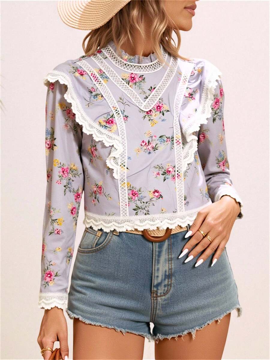 Women's Long Sleeve Florida Blouse / With Ruffle / Group Details / Yi1277 - 淡紫色 - 查看 1