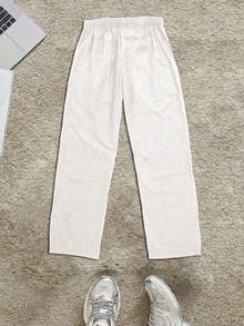 1pc Men's Casual Pants With Double Bars, Fashionable Printed Design In Taslon Fabric, Suitable For Beach, Daily Commute, Sports & Outdoor Activities, Loose Straight Leg Style, Suitable For Spring, Summer, Autumn And Winter, Fashionable Street Style, Gift For Boyfriend/Husband, Anniversary Gift, Fall - Beige - View 4