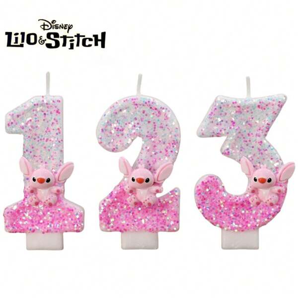 Disney Disney 1pc Stitch Theme Glitter Number Candles 0-9 For Birthday Party, Decorations And Party Supplies, Birthday, Party, Birthday Decorations, Birthday Party Cake Decoration Supplies For Party Decorations, Cake Decorations, Wedding Decorations, Suitable For Back To School Season, Graduation Season, Wedding Season, Party Supplies, Must-Have Party Decorations And Cake Decorations