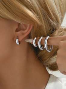 1 Pair Of Classic And Unique Light Luxury Stainless Steel Gold Plated Plain Circle Earrings, Women's Popular Fashionable Ear Jewelry