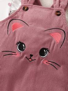 Set Baju Terusan Bayi Perempuan Leher Bulat Motif Bunga Kecil Lengan Panjang + Baju Terusan Celemek Bordir Telinga Kucing yang Menggemaskan + Bando - MultiWarna - View 7