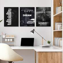 GUBIYU Black Hustle Grind Execution Wall Art Set Of 3 Framed Canvas Office Inspirational Motiviational Wall Decor Art Positive Quotes Posters Living Room Pictures Walls Decor Mens Guys 12x16 - A002 黑白勵志牆飾 - 查看 6
