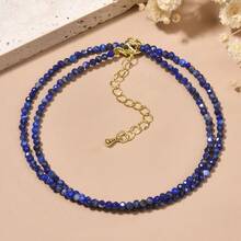 1pc 2mm Natural Stone Sodalite, Garnet, Amethyst Beaded Necklace, Elegant And Casual Style Necklace Suitable For Daily Wear Women - 38cm,2mm - View 5