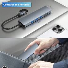 六合一 USB-C 集线器，USB-C 多端口适配器，支持 PD 快充，配备 SD/TF 读卡器、USB 3.0 和 USB 2.0 端口、USB-C 延长线，兼容 Type-C 笔记本电脑