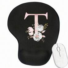 Pink Flower Letter Wrist Rest Mouse Pad Comfortable Hand Rest Support Non Slip Mice Mat Soft Pink Mouse Mat Deskpad For PC Laptop Computer - Black - View 7
