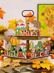 1 件感恩节装饰收获季节刺猬松鼠木制装饰小树字母木制平台，感恩节木制桌面装饰，木制桌面装饰，收获派对用品，感恩节装饰秋季装饰万圣节秋季装饰 - 彩色 - 查看 9