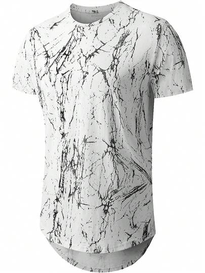 Men's Allover Print Round Neck Casual Short Sleeve T-Shirt, Summer