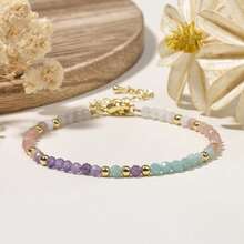 1 pieza Brazalete elegante estilo bohemio con turmalina negra natural, amatista, cuarzo rosa y piedras brillantes, adecuado como regalo para niñas, esposas, novias y abuelas, para uso diario - 17 cm, 3 mm - Ver 17