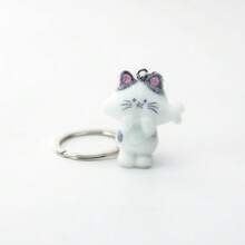 1 件男女通用可爱猫吃鱼钥匙扣、植绒卡通猫钥匙扣、手机吊坠、背包挂饰、派对生日节日礼物汽车配件哥特 Y2k - 黑與白 - 查看 2