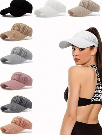 1 pieza Gorra de visera de unicolor, transpirable, para mujer, sombrero de punto para exteriores para correr, senderismo, camping, golf, apto para uso diario en primavera/verano