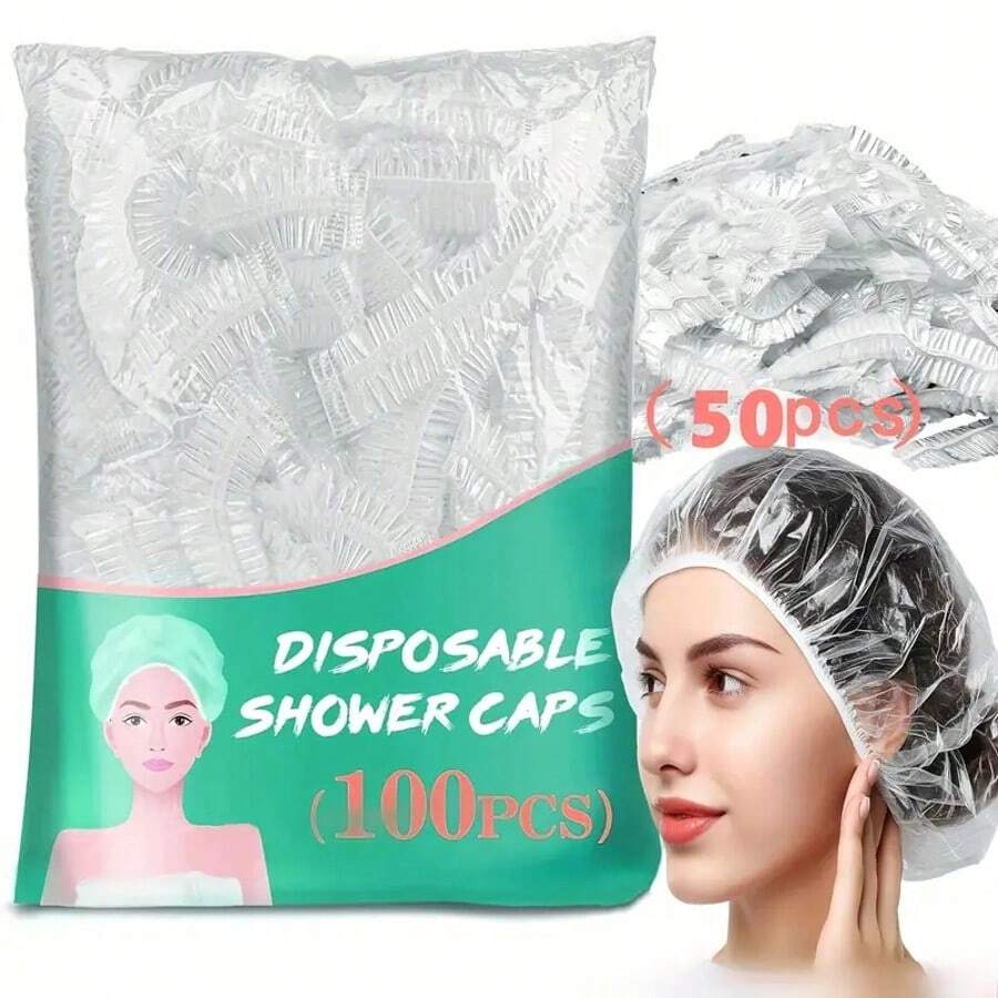 50/100 chiếc mũ tắm dùng một lần - Mũ trùm tóc bằng nhựa chống thấm nước cỡ lớn, chất lượng salon dành cho cả nam và nữ, lý tưởng để dưỡng tóc sâu và chăm sóc tóc, nhiều màu/Trắng