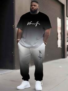 2 件大号字母图案印花休闲装，舒适透气，适合日常、通勤、户外、运动健身，3D 打印技术，加大码男士服装