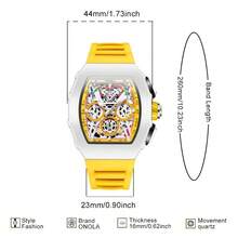 ONOLA Brand Chronograph Quartz Watch For Men Tonneau Dial Sport Waterproof Wristwatch Milk White Silicone Strap Auto Date Watch - Màu vàng - Xem 4