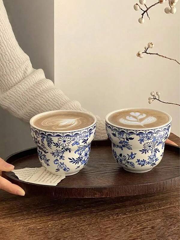 A Delicate Blue And White Porcelain Coffee Cup, A Unique Blue And White Ceramic Cup, A Specially Designed Cold Drink Cup, A Breakfast Milk Cup, A Cup For Entertaining Guests, Suitable For Home Use, Restaurants, Coffee Shops, Dessert Shops, Parties And Gatherings.