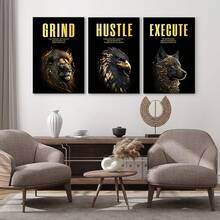 GUBIYU Black Hustle Grind Execution Wall Art Set Of 3 Framed Canvas Office Inspirational Motiviational Wall Decor Art Positive Quotes Posters Living Room Pictures Walls Decor Mens Guys 12x16 - 黑金002 - 查看 6