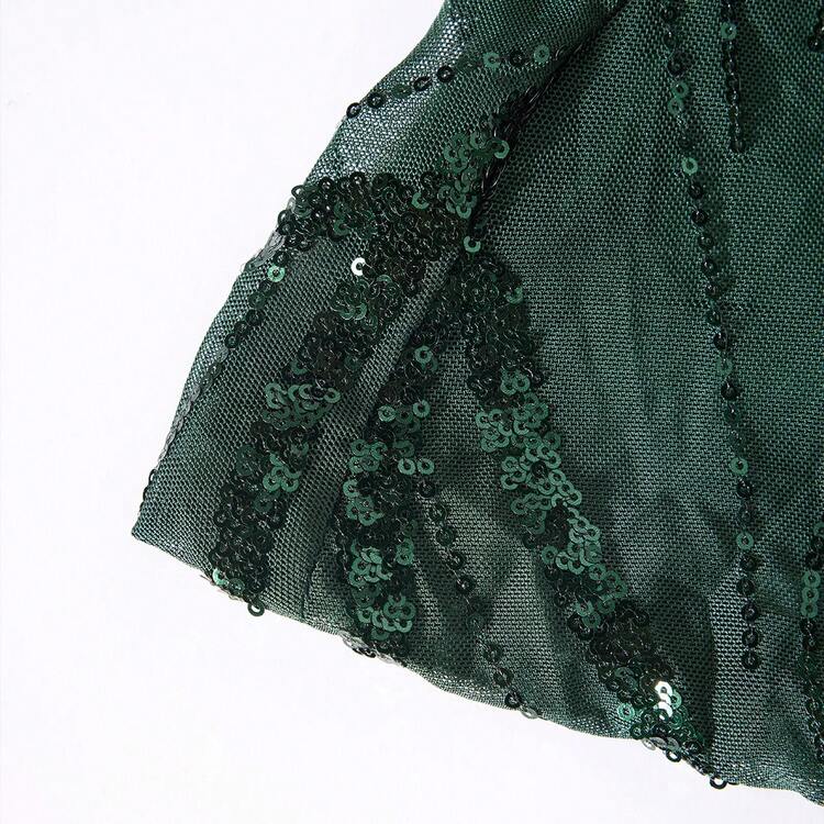 Women's Sequined Slip-Resistant Zipper Back Padding Dress - Dark Green - View 7