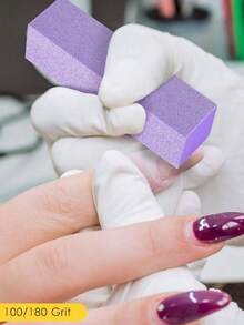 20 件装指甲抛光块，中等/细砂 100/180 抛光块，适用于丙烯酸指甲凝胶抛光指甲，3 路专业修脚美甲抛光套件 - 紫色 - 查看 4