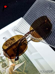 1pc "MMMM" Registered Brand Letter Designer Fashion Glasses, Rimless Edged Driving Fishing Vintage Fashionable Curved Metal Frame Oval Fashion Glasses For Women, Chic Casual High-End Personalized Oval Fashion Glasses Oval Shape Shades - 彩色 - 查看 5