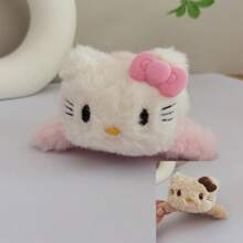 Sanrio 1pc Sanrio Hello Kitty Cute Plush Grip Clip, Kids Double Sided Kitty Shark Grip Clip, Back Of Head Disc Hair Accessory, Suitable For Daily Disc Hair, Makeup Home Bathroom Decor Fall Decor Back To School