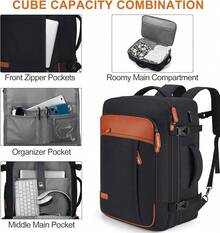 Lumesner Carry On Travel Backpacks, Extra Large 40L Flight Approved For Men & Women,Expandable Suitcase Backpack (Grey (Backpack With 4 Packing Cubes)) - 黑色(附 4 個收納袋的背包) - 查看 7