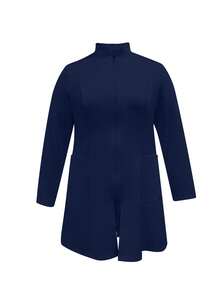 cimmuovere Plus Size Women's Nurse Uniform Jacket, Button Front Closure, Hospital Nurse Uniform, Lab Uniform, Multi-Pocket Uniform - Navy Blue - View 1
