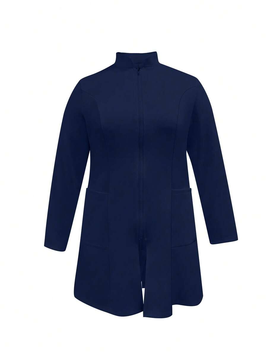cimmuovere Plus Size Women's Nurse Uniform Jacket, Button Front Closure, Hospital Nurse Uniform, Lab Uniform, Multi-Pocket Uniform - Navy Blue - View 1