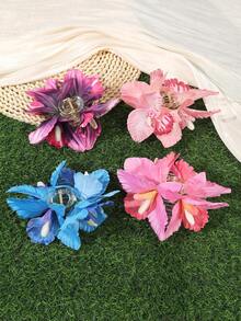 1pc Dual-Tone Orchid Flower Hair Clip, Artificial Flower Hair Accessory, Elegant For Updo Hairstyles, Weddings And Formal Events Summer Outfits Beach Claw Clips Vacay Hair Clips Beach Hair Claws - Multicolor - View 2