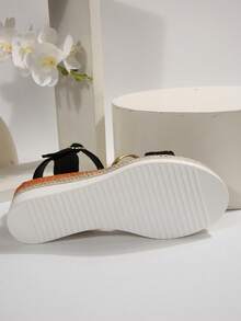 Giày sandal đế xuồng đế xuồng mới cho nữ mùa xuân/hè, Ngày của Mẹ, Dép xỏ ngón đi biển thời trang dệt chống thấm nước, Dép cao gót - màu đen - Xem 6