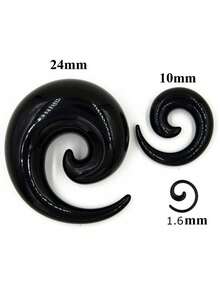 2个黑色亚克力螺旋耳扩，耳塞耳环，耳洞扩张器，尺寸1.6mm-24mm，男女通用波西米亚风格 - 一對龐克個性耳擴 - 查看 7