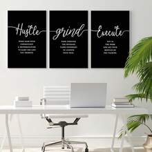 GUBIYU Black Hustle Grind Execution Wall Art Set Of 3 Framed Canvas Office Inspirational Motiviational Wall Decor Art Positive Quotes Posters Living Room Pictures Walls Decor Mens Guys 12x16 - Áp phích Black Hustle - Xem 6