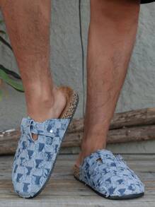 Men's Slip-On Slippers, Plaid Patchwork Design, Fashion & Minimalist, Durable Sole, Suitable For All Seasons, Can Be Worn Indoors And Outdoors, Thermal Lined Closed Toe Slippers