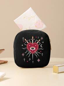 1个迷你灯芯绒化妆包、卫生巾收纳包、可爱旅行洗漱用品必备包，配黑白爱心眼镜。洗漱包采用优质灯芯绒材质，防尘，拉链开合顺畅，易于清洁。它不仅是一款简单的拉链包，更是一款实用的化妆包、彩妆包、旅行收纳包。 - 彩色 - 查看 6