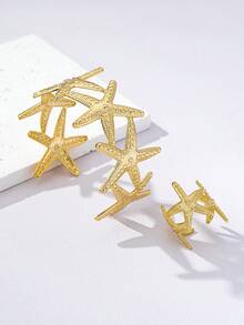1 Set Minimalist Fashionable Elegant Versatile Starfish Bracelet & Ring - Yellow Gold - View 4