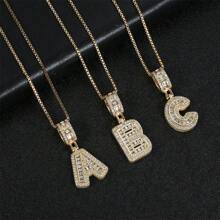 18K Bubble Letter Necklace Gold For Women, Initial Necklaces Rhinestone Chunky Bubble Letter Necklace As Mother's Day Gifts Charm Puff Name Pendant Alphabet Necklaces Non Tarnish Gold Plated Jewelry
