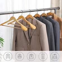 SONGMICS Lot de 6 Cintres, en Bois Massif avec Épaules très Larges, Antidérapants, pour Costumes, Chemises, Manteaux, Vestes, Pantalons, Crochets Pivotants 360°, Couleur Boisée - Maple - Voir 7