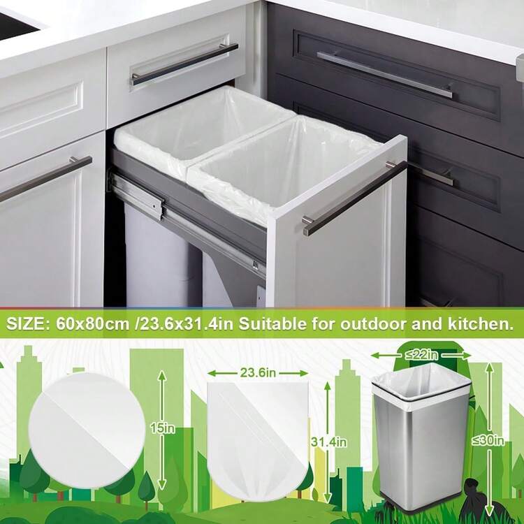 白色垃圾袋50/30/20升垃圾袋可折叠脚踏垃圾袋大号垃圾袋90/40/30个装强力垃圾袋，适用于厨房、卧室、客厅、办公室、户外15-55升垃圾桶的垃圾袋。 - 彩色 - 查看 7