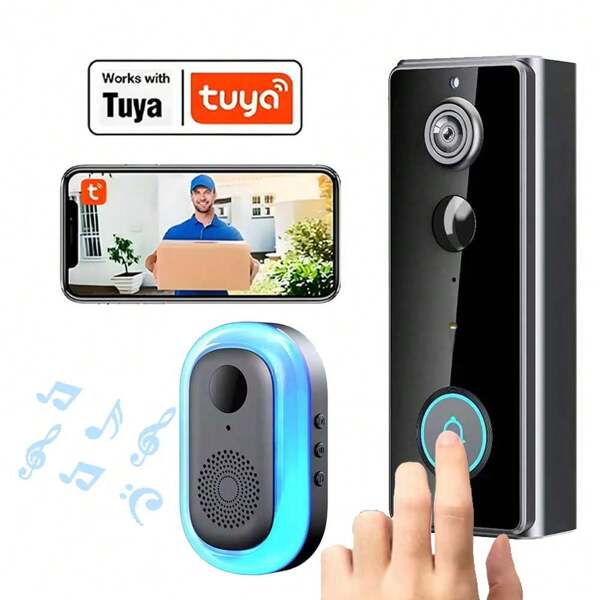 Tuya Smart WiFi Video Doorbell With 720P HD, 4000mAh Battery & Human PIR Motion Detection - 2-Way Audio, Remote Wake, Night Vision, Cloud Storage, Tuya App Integration, Free Photo Alerts For Real-Time Home Security, Wireless Doorbells For Home