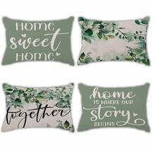 4 vỏ gối vải lanh Home Sweet Leaf màu xanh lá cây và trắng, vỏ gối hiện đại tối giản cho mùa xuân/hè, thích hợp cho phòng khách, phòng ngủ, ghế sofa, trang trí giường (15,748 inch * 15,748 inch, 17,7 inch * 17,7 inch, 19,685 inch * 19,685 inch, 11,81 inch * 119,685 inch) - Mầm xanh - Xem 7
