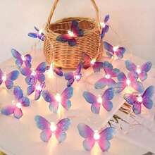 1pc 10/20 LED Butterfly String Lights, Battery Powered(Without Battery) Purple&Transparent Butterfly Fairy Lights For Baby Room ,Home Bedroom ,Indoor Outdoor Garden ,Wedding Party Holiday Decorationbaby Shower Family Decorations Gifts