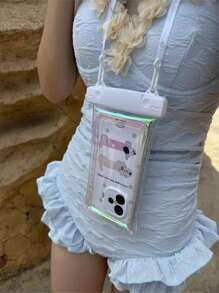 Bolsa impermeable y a prueba de golpes para teléfono con cojín de aire y cordón, bolsa sellada para teléfono, estuche transparente para teléfono, apto para nadar, bucear, rafting al aire libre, días lluviosos, disponible en múltiples colores [Negro, Blanco, Azul, Rojo sandía, Negro obsidiana, Verde fresco, Blanco perla, Rosa]