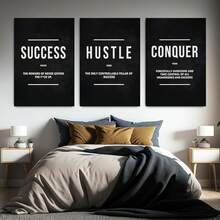 GUBIYU Black Hustle Grind Execution Wall Art Set Of 3 Framed Canvas Office Inspirational Motiviational Wall Decor Art Positive Quotes Posters Living Room Pictures Walls Decor Mens Guys 12x16 - A010 勵志牆畫 - 查看 8