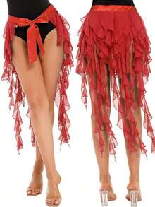 泰国/阿拉伯舞蹈裙女性感肚皮舞臀巾束腰舞女裙女表演服装流苏 - 均碼 - 查看 16