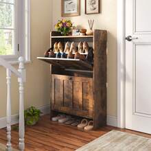 Shoe Cabinet With 2 Separate Drawers, 2 Levels Of Shoe Storage, Flip-Down Compartments, Anti-Tip Device, Suitable For Use On Doors, Available In 3 Colors - Retro - View 7