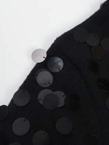 ii Fashionable Black Sequin Decorated Knit Cardigan - Black - View 8