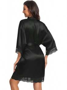 Women's Satin Robe Silk Robe Lace Bridal Robes For Bride Bridesmaid Robes Silky Bathrobe Getting Ready SleepwearHalloween Christmas New Year - 淺藍色 - 查看 10