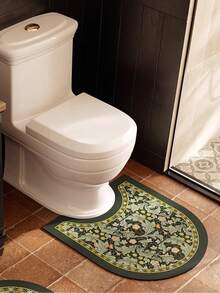 1/3pcs Set Dekorasi Rumah Motif Daun Vintage, Keset Anti Selip Penyerap Air untuk Kamar Mandi, Keset Mandi Motif Vintage dari Gel Silika, Keset Kaki Penyerap Air Bentuk U untuk Toilet & Wastafel, Ketebalan 2,5mm untuk Dekorasi Lorong, Kamar Mandi, Dapur, dan Karpet Dapur - Hijau Retro - View 4