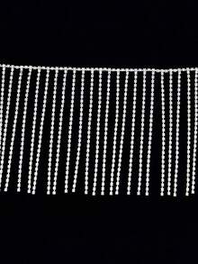 1pc Rhinestone Fringe Trim Rhinestone Sewing Beaded Fringe Trim Ribbon Tassel Chain For Clothing Accessories And DIY Craft Decoration (1.0 Yards, Silver) - Clear - View 3