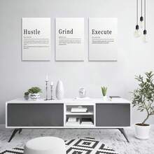 GUBIYU Black Hustle Grind Execution Wall Art Set Of 3 Framed Canvas Office Inspirational Motiviational Wall Decor Art Positive Quotes Posters Living Room Pictures Walls Decor Mens Guys 12x16 - A013 黑白 - 查看 1