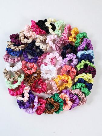 15-90 Pcs Girls Random Colors Small Satin Scrunchies, Back To School Colorful Cute Silky Elastic Hair Ties Hair Ropes, Dopamine Ribbon Ponytail Holders Bulk Set Hair Accessories For Party Gifts And Daily Use